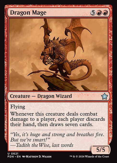 Flying
Whenever this creature deals combat damage to a player, each player discards their hand, then draws seven cards.