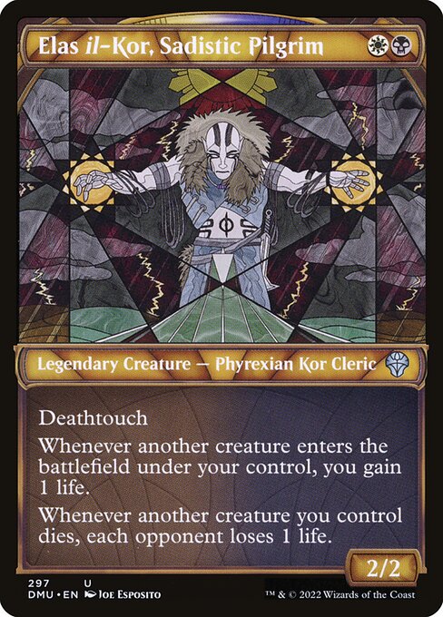 Deathtouch
Whenever another creature enters the battlefield under your control, you gain 1 life.
Whenever another creature you control dies, each opponent loses 1 life.