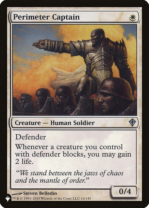 Defender
Whenever a creature you control with defender blocks, you may gain 2 life.