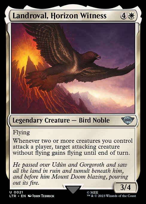 Flying
Whenever two or more creatures you control attack a player, target attacking creature without flying gains flying until end of turn.