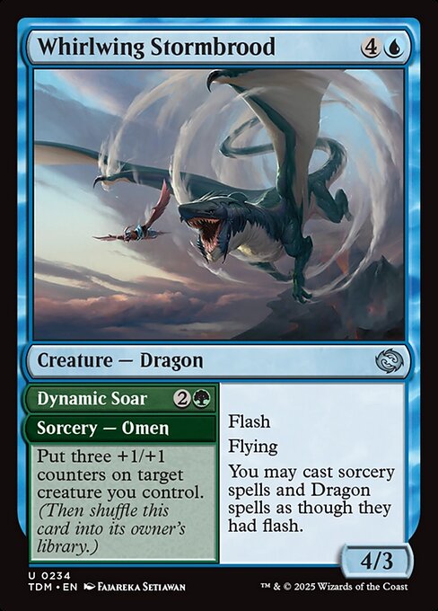 Flash
Flying
You may cast sorcery spells and Dragon spells as though they had flash.   Put three +1/+1 counters on target creature you control. (Then shuffle this card into its owner's library.)