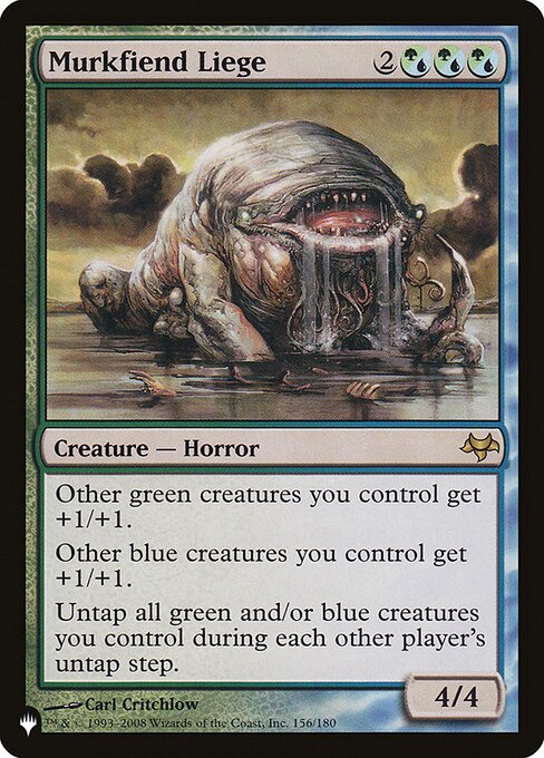 Other green creatures you control get +1/+1.
Other blue creatures you control get +1/+1.
Untap all green and/or blue creatures you control during each other player's untap step.