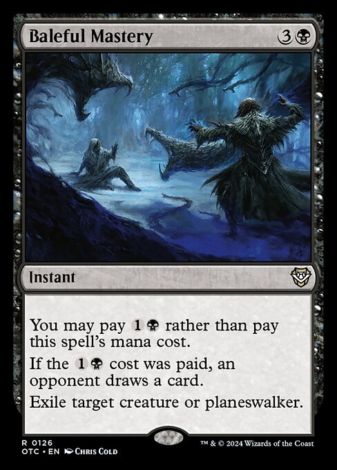 You may pay {1}{B} rather than pay this spell's mana cost.
If the {1}{B} cost was paid, an opponent draws a card.
Exile target creature or planeswalker.