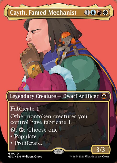 Fabricate 1 (When this creature enters the battlefield, put a +1/+1 counter on it or create a 1/1 colorless Servo artifact creature token.)
Other nontoken creatures you control have fabricate 1.
{2}, {T}: Choose one —
• Populate.
• Proliferate.