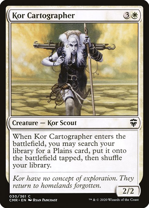 When Kor Cartographer enters the battlefield, you may search your library for a Plains card, put it onto the battlefield tapped, then shuffle.