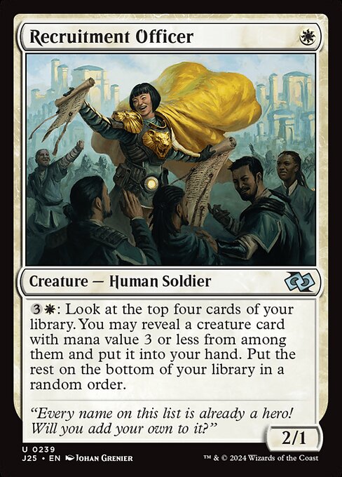 {3}{W}: Look at the top four cards of your library. You may reveal a creature card with mana value 3 or less from among them and put it into your hand. Put the rest on the bottom of your library in a random order.