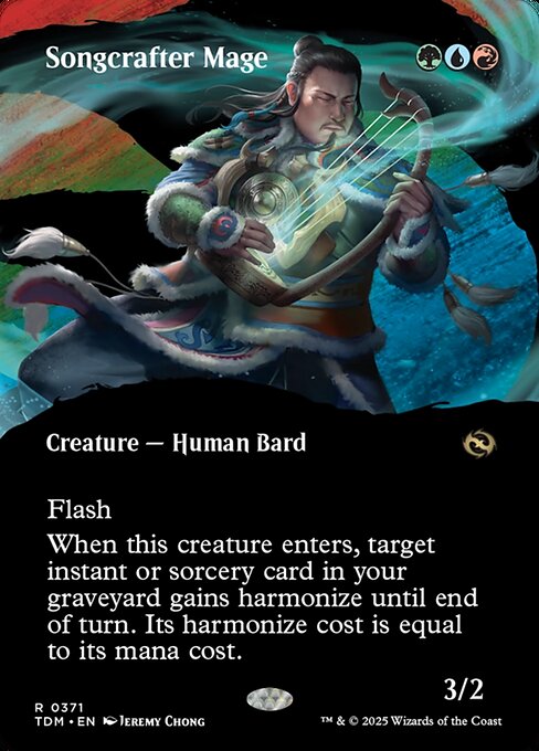 Flash
When this creature enters, target instant or sorcery card in your graveyard gains harmonize until end of turn. Its harmonize cost is equal to its mana cost. (You may cast that card from your graveyard for its harmonize cost. You may tap a creature you control to reduce that cost by {X}, where X is its power. Then exile the spell.)