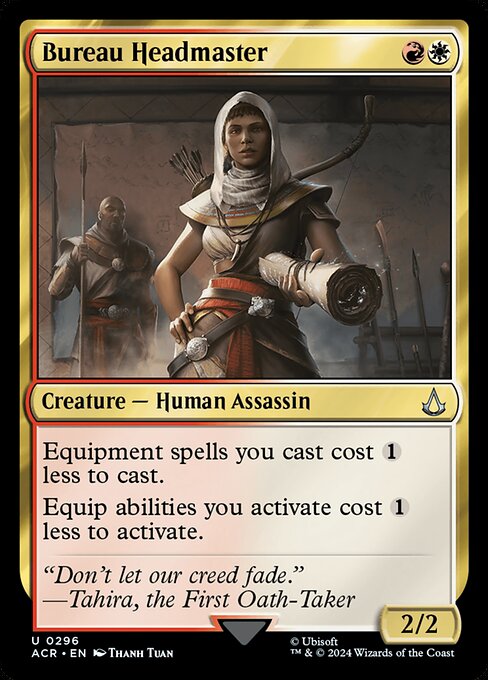 Equipment spells you cast cost {1} less to cast.
Equip abilities you activate cost {1} less to activate.