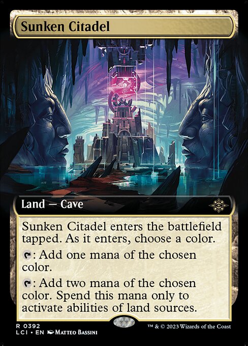 Sunken Citadel enters the battlefield tapped. As it enters, choose a color.
{T}: Add one mana of the chosen color.
{T}: Add two mana of the chosen color. Spend this mana only to activate abilities of land sources.