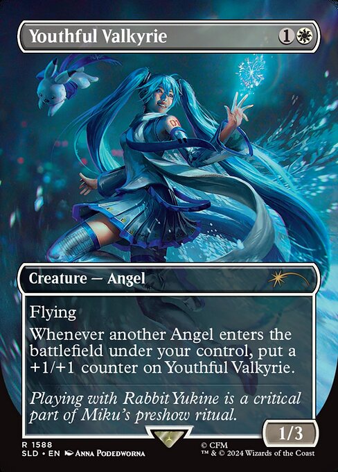 Flying
Whenever another Angel you control enters, put a +1/+1 counter on this creature.