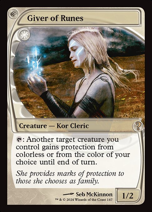 {T}: Another target creature you control gains protection from colorless or from the color of your choice until end of turn.