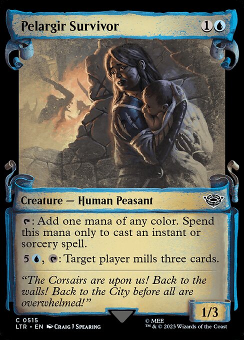{T}: Add one mana of any color. Spend this mana only to cast an instant or sorcery spell.
{5}{U}, {T}: Target player mills three cards. (They put the top three cards of their library into their graveyard.)