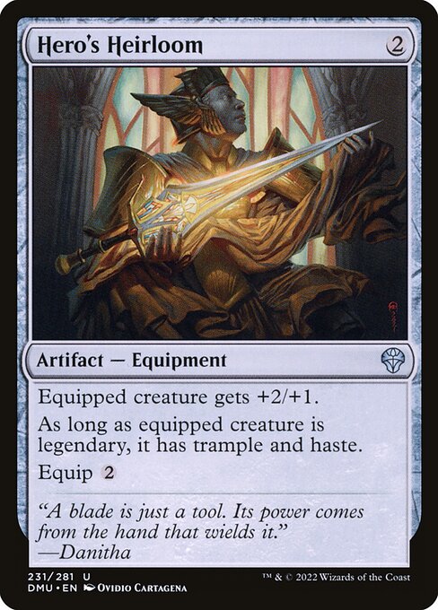 Equipped creature gets +2/+1.
As long as equipped creature is legendary, it has trample and haste.
Equip {2}