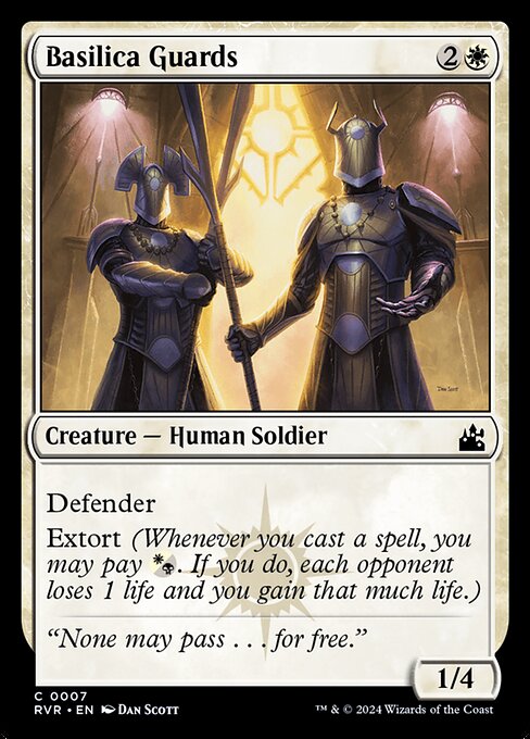 Defender
Extort (Whenever you cast a spell, you may pay {W/B}. If you do, each opponent loses 1 life and you gain that much life.)