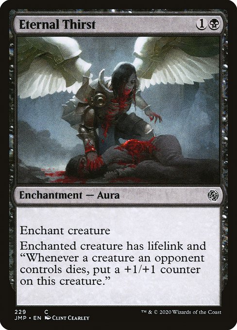 Enchant creature
Enchanted creature has lifelink and "Whenever a creature an opponent controls dies, put a +1/+1 counter on this creature." (Damage dealt by a creature with lifelink also causes its controller to gain that much life.)
