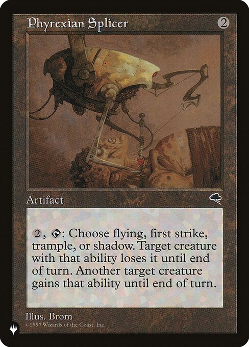 {2}, {T}, Choose flying, first strike, trample, or shadow: Until end of turn, target creature with the chosen ability loses it and another target creature gains it.