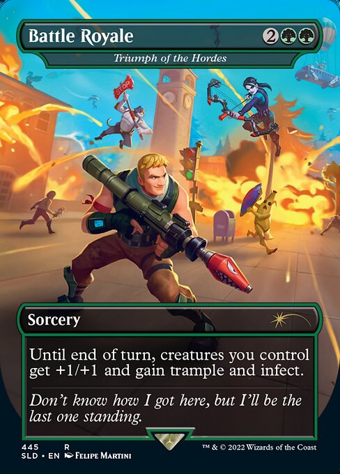 Until end of turn, creatures you control get +1/+1 and gain trample and infect. (Creatures with infect deal damage to creatures in the form of -1/-1 counters and to players in the form of poison counters.)