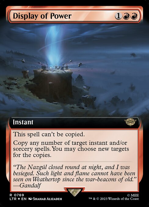 This spell can't be copied.
Copy any number of target instant and/or sorcery spells. You may choose new targets for the copies.