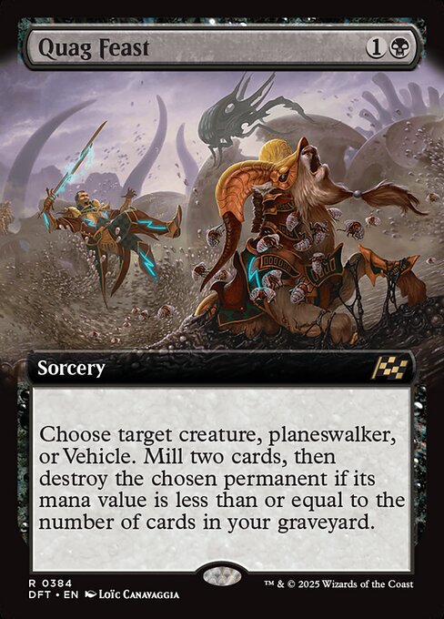 Choose target creature, planeswalker, or Vehicle. Mill two cards, then destroy the chosen permanent if its mana value is less than or equal to the number of cards in your graveyard.