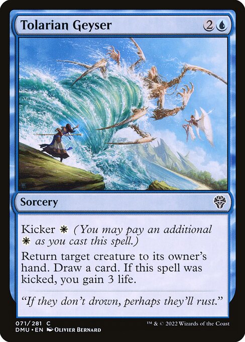 Kicker {W} (You may pay an additional {W} as you cast this spell.)
Return target creature to its owner's hand. Draw a card. If this spell was kicked, you gain 3 life.