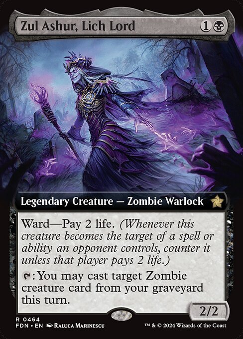 Ward—Pay 2 life. (Whenever this creature becomes the target of a spell or ability an opponent controls, counter it unless that player pays 2 life.)
{T}: You may cast target Zombie creature card from your graveyard this turn.