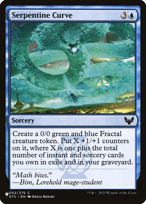 Create a 0/0 green and blue Fractal creature token. Put X +1/+1 counters on it, where X is one plus the total number of instant and sorcery cards you own in exile and in your graveyard.