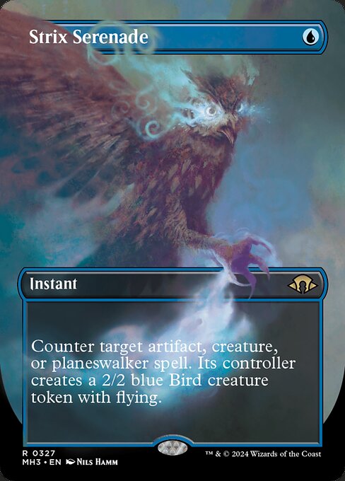 Counter target artifact, creature, or planeswalker spell. Its controller creates a 2/2 blue Bird creature token with flying.