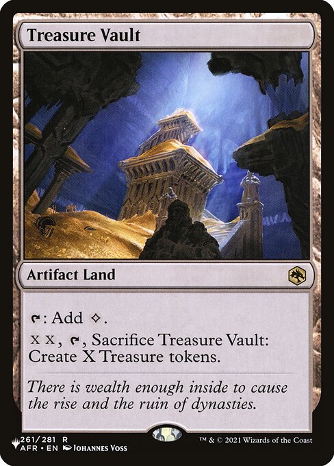 {T}: Add {C}.
{X}{X}, {T}, Sacrifice Treasure Vault: Create X Treasure tokens.
