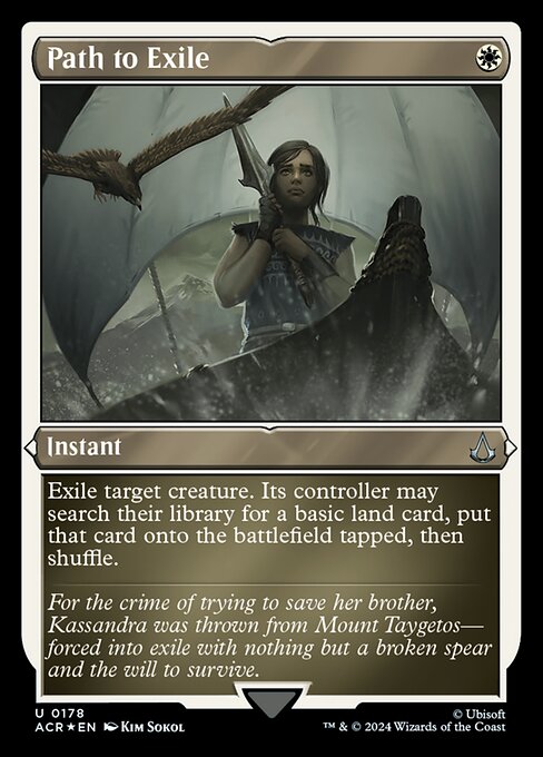 Exile target creature. Its controller may search their library for a basic land card, put that card onto the battlefield tapped, then shuffle.