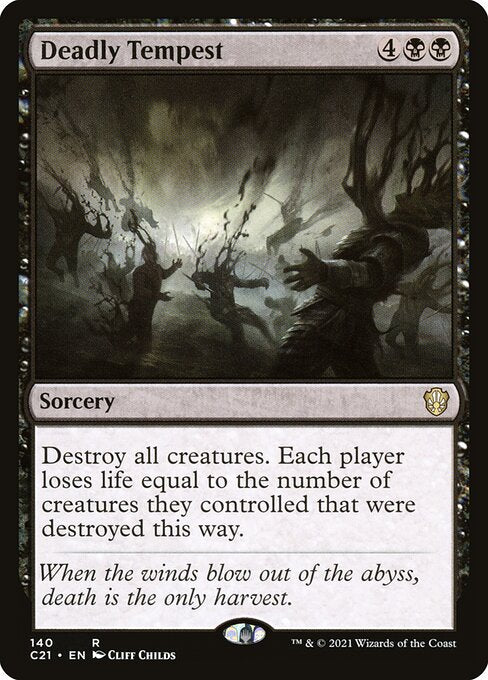 Destroy all creatures. Each player loses life equal to the number of creatures they controlled that were destroyed this way.