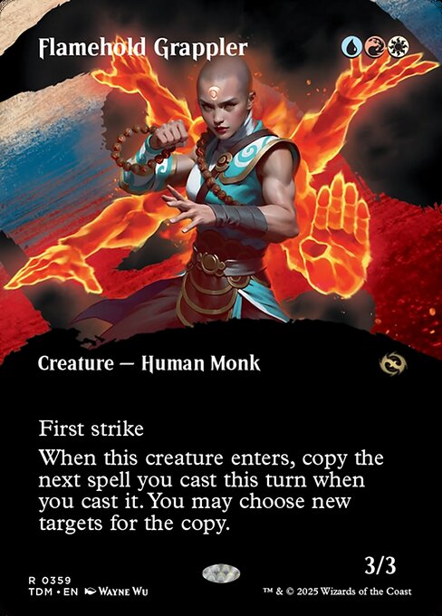 First strike
When this creature enters, copy the next spell you cast this turn when you cast it. You may choose new targets for the copy. (A copy of a permanent spell becomes a token.)