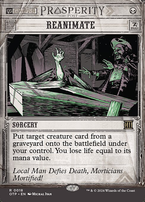 Put target creature card from a graveyard onto the battlefield under your control. You lose life equal to its mana value.