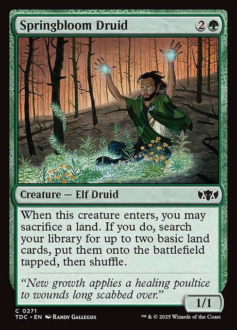 When this creature enters, you may sacrifice a land. If you do, search your library for up to two basic land cards, put them onto the battlefield tapped, then shuffle.