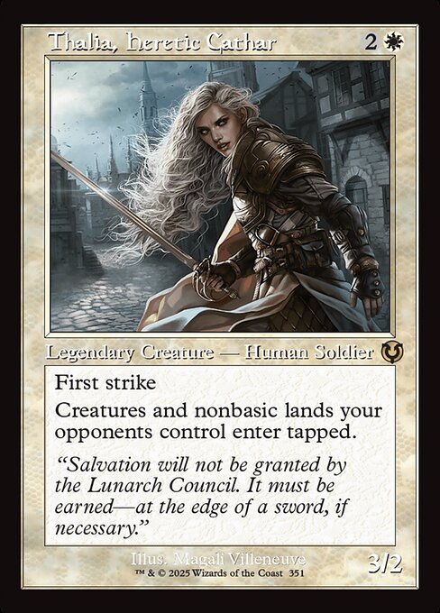 First strike
Creatures and nonbasic lands your opponents control enter tapped.