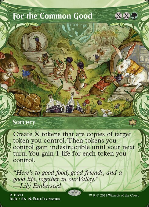 Create X tokens that are copies of target token you control. Then tokens you control gain indestructible until your next turn. You gain 1 life for each token you control.