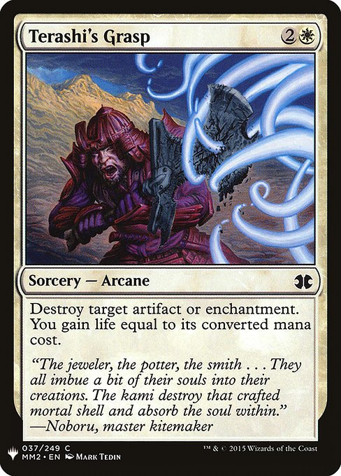 Destroy target artifact or enchantment. You gain life equal to its mana value.