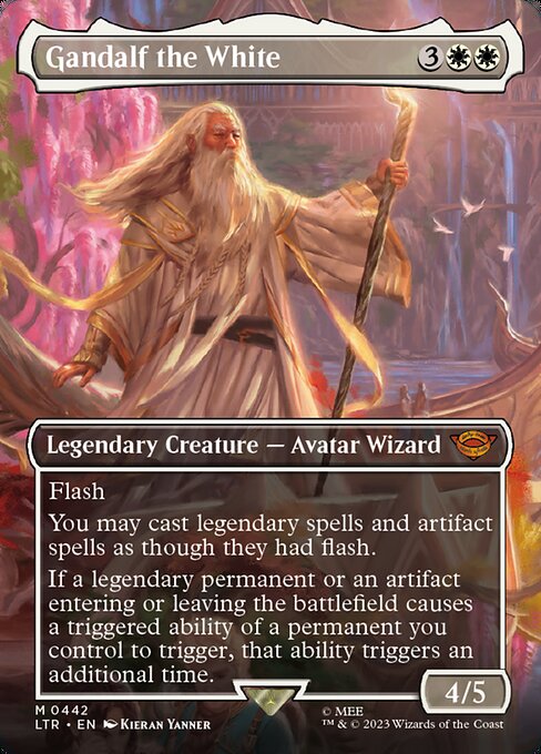 Flash
You may cast legendary spells and artifact spells as though they had flash.
If a legendary permanent or an artifact entering or leaving the battlefield causes a triggered ability of a permanent you control to trigger, that ability triggers an additional time.
