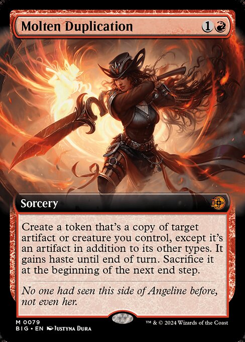Create a token that's a copy of target artifact or creature you control, except it's an artifact in addition to its other types. It gains haste until end of turn. Sacrifice it at the beginning of the next end step.