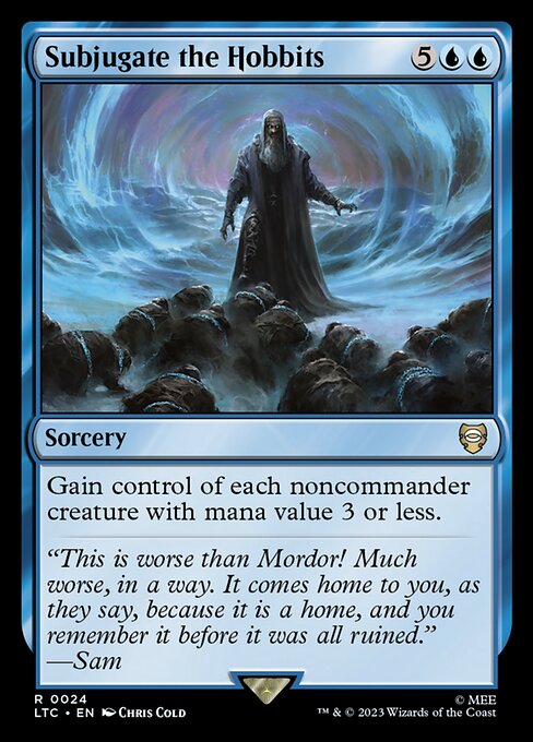 Gain control of each noncommander creature with mana value 3 or less.