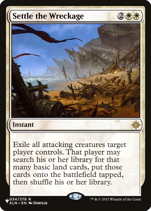 Exile all attacking creatures target player controls. That player may search their library for that many basic land cards, put those cards onto the battlefield tapped, then shuffle.