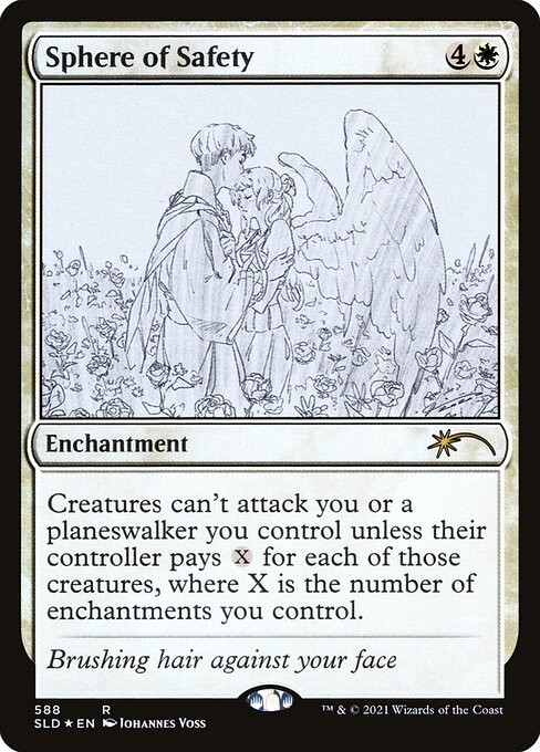 Creatures can't attack you or planeswalkers you control unless their controller pays {X} for each of those creatures, where X is the number of enchantments you control.