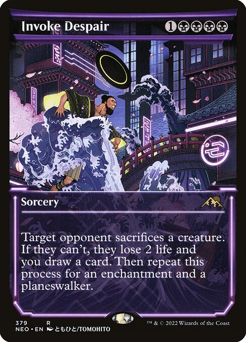 Target opponent sacrifices a creature. If they can't, they lose 2 life and you draw a card. Then repeat this process for an enchantment and a planeswalker.