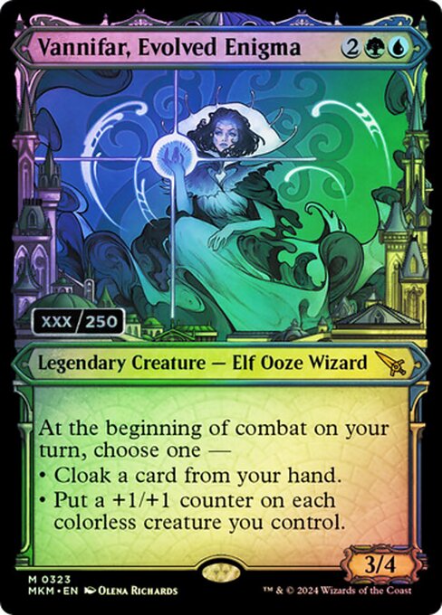 At the beginning of combat on your turn, choose one —
• Cloak a card from your hand. (Put it onto the battlefield face down as a 2/2 creature with ward {2}. Turn it face up any time for its mana cost if it's a creature card.)
• Put a +1/+1 counter on each colorless creature you control.