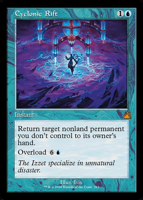 Return target nonland permanent you don't control to its owner's hand.
Overload {6}{U} (You may cast this spell for its overload cost. If you do, change "target" in its text to "each.")