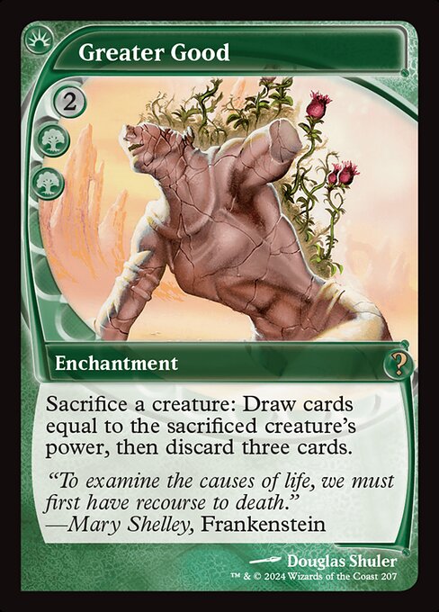 Sacrifice a creature: Draw cards equal to the sacrificed creature's power, then discard three cards.