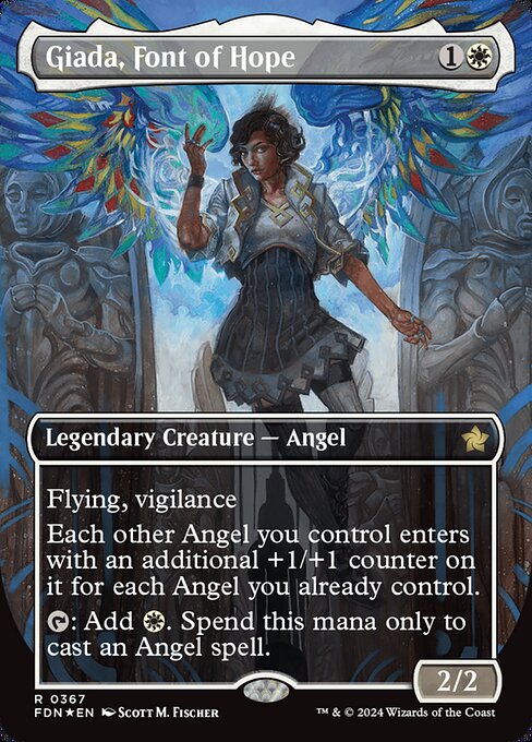 Flying, vigilance
Each other Angel you control enters with an additional +1/+1 counter on it for each Angel you already control.
{T}: Add {W}. Spend this mana only to cast an Angel spell.