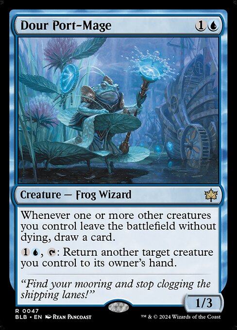 Whenever one or more other creatures you control leave the battlefield without dying, draw a card.
{1}{U}, {T}: Return another target creature you control to its owner's hand.