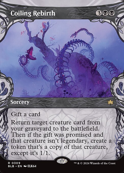 Gift a card (You may promise an opponent a gift as you cast this spell. If you do, they draw a card before its other effects.)
Return target creature card from your graveyard to the battlefield. Then if the gift was promised and that creature isn't legendary, create a token that's a copy of that creature, except it's 1/1.