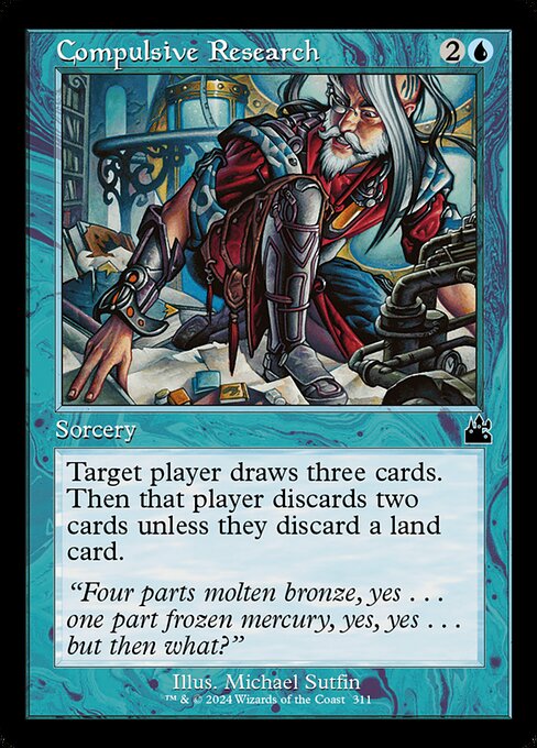 Target player draws three cards. Then that player discards two cards unless they discard a land card.