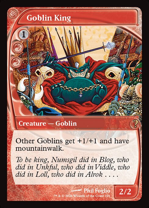 Other Goblins get +1/+1 and have mountainwalk.